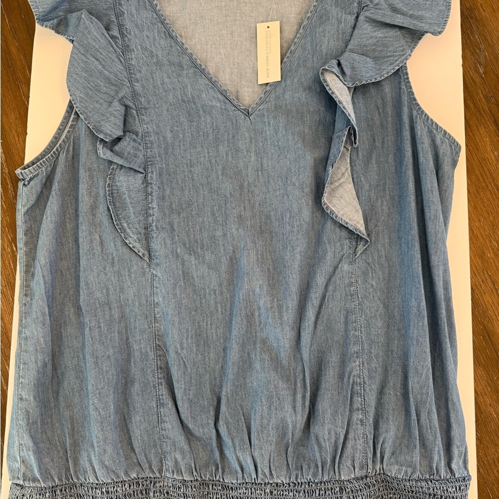 New York & Company Blue Ruffle Blouse